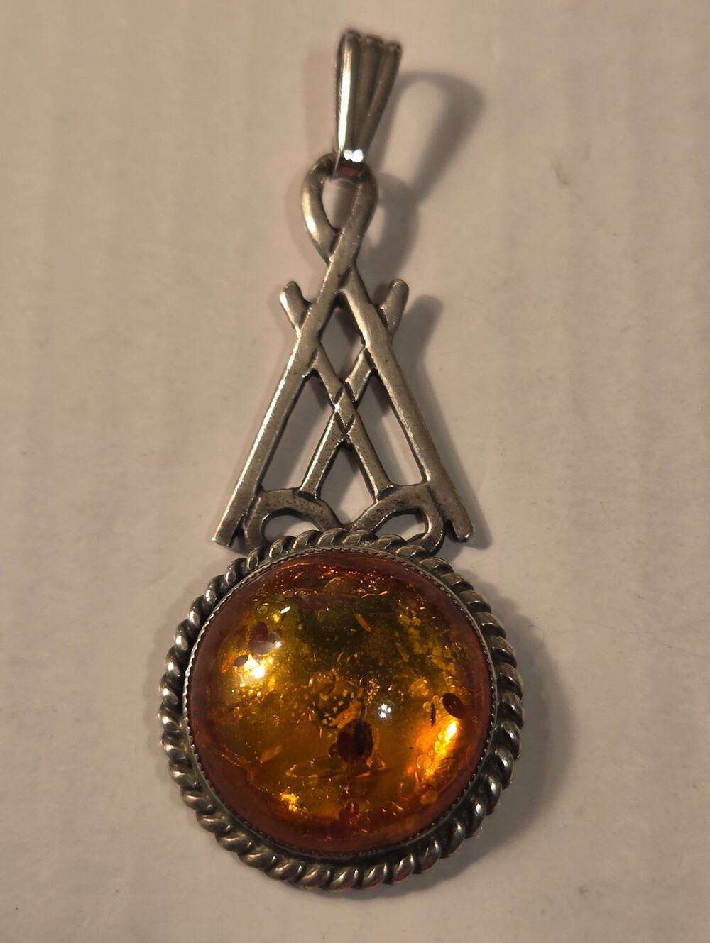 Sterling Silver Pendant With Amber Stone
